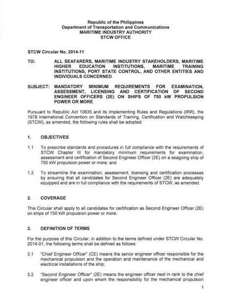 Republic of the Philippines MARITIME INDUSTRY AUTHORITY STCW .